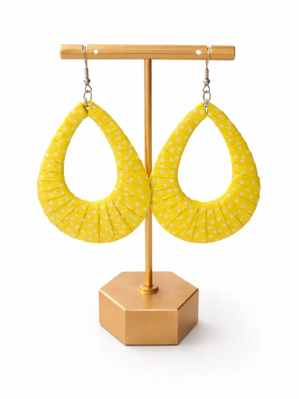 Bright Yellow Polka Dot Teardrop Lightweight‎ Statement Earrings
